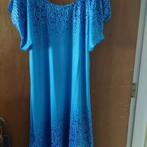 Blue Patterned Short Sleeve Dress